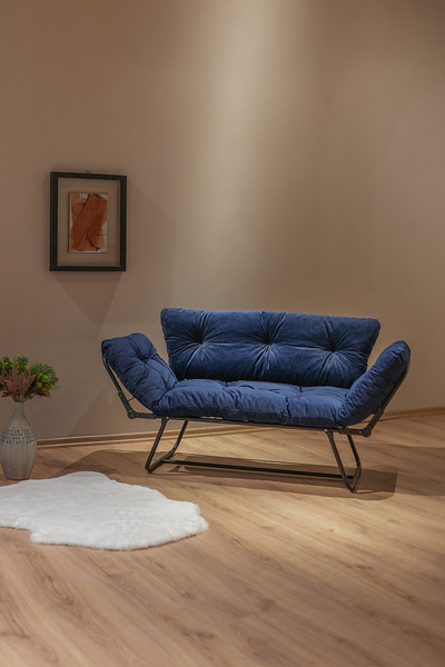 Berta Concept Bhusra Yatak Olabilen Mekanizmalı Ikili Kanepe Kolları Açılan Yataklı Koltuk Lacivert