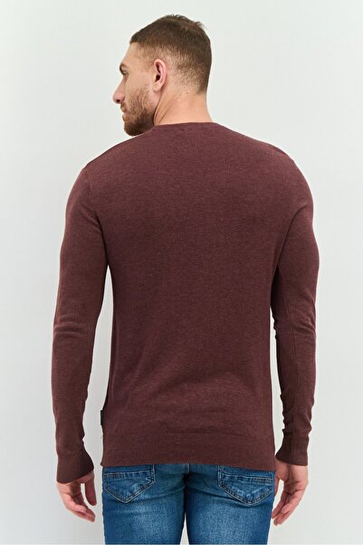 French Connection Men Crew Neck Knitted Sweater, Heather Maroon