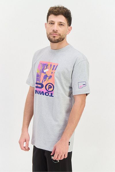 Puma Men Sportswear Fit Graphic Print Training T-shirts, Heather Grey Combo