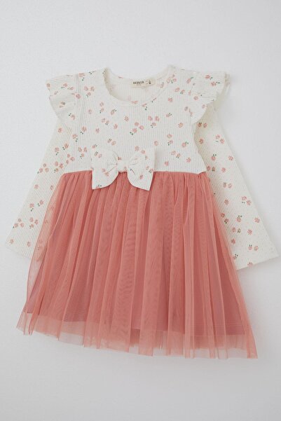 Breeze Girls' Long Sleeve Dress Floral Bow Tulle 1.5-5 Years, Ecru