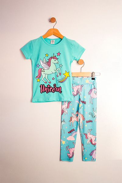 TRENDİMİZBİR Costum Imprimat Unicorn Fata Unicorni Veseli Albastru