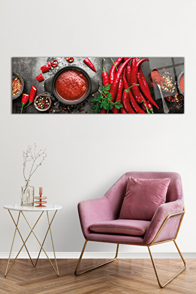 Vitrovelo Acı Biberler ve Baharatlar Panoramik Cam Tablo, Darbelere Dayanıklı Kırılmaz Cam, Hediyelik
