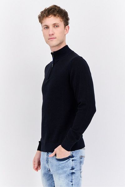 GAS Men Knitted Long Sleeve Half Zip Sweaters, Marine Navy