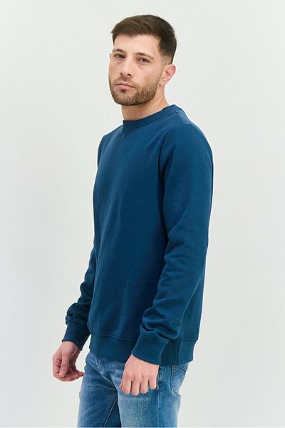 Threadbare Men Crew Neck Brand Logo Long Sleeves Sweatshirt, Teal Blue