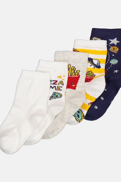 RBX Kids Girl 5 Pair Graphic Socks, Navy