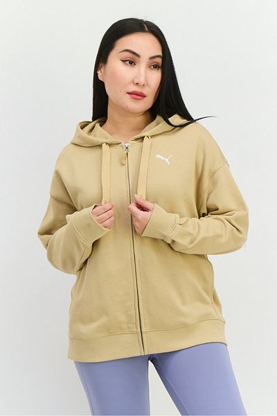 Puma هودي نسائي مريح بأكمام طويلة وسحاب كامل للخارج، بني