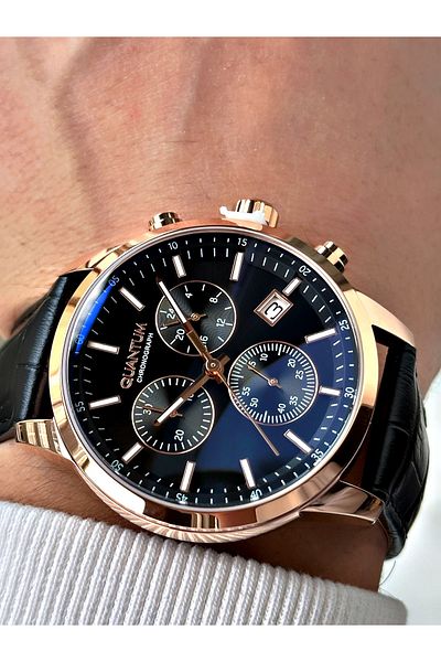 Quantum Function Leather Cord Black-Copper Color Steel Case Men Wrist Watch 1197.451