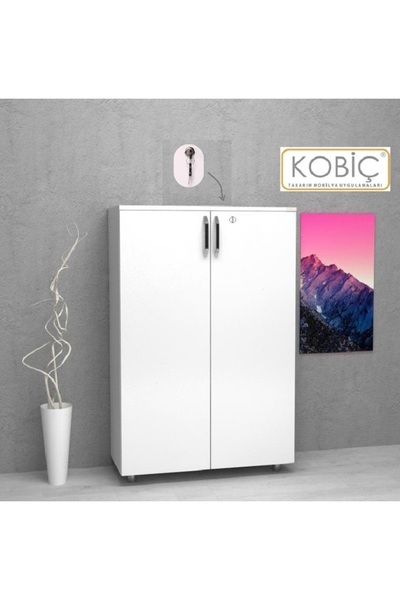 KOBİÇ OFİS DOSYA DOLABI KİLİTLİ TAM KAPAK SUNTALAM DOLAP 80X35X115 CM (BEYAZ)