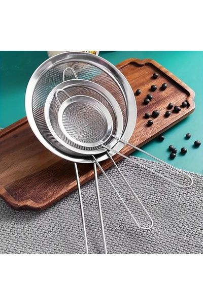 MyBru Paslanmaz Çelik Pratik 3'lü Çay Süzgeci Sebze Un Süzgeç 12 14 16 Cm