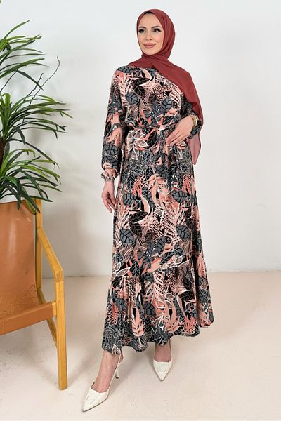 Bestenur Viscose Salmon Dress 1347 - Argun Woven