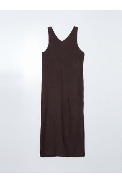 LC Waikiki Lcwaikiki Classic Brown V-Neck Women's Knitwear Dress