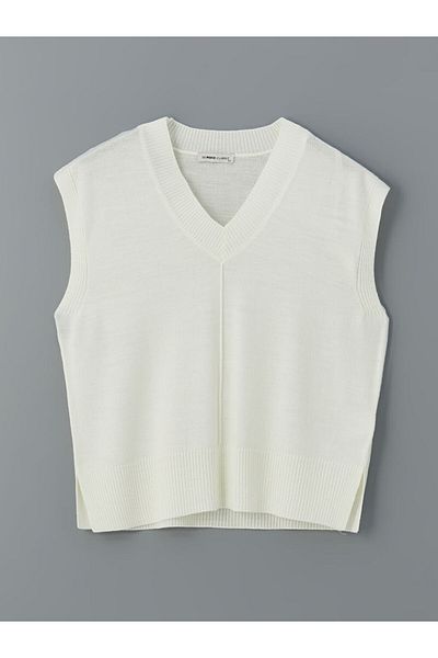 LC Waikiki Lcwaikiki Classic Ecru V-Neck Women's Knitwear Sweater
