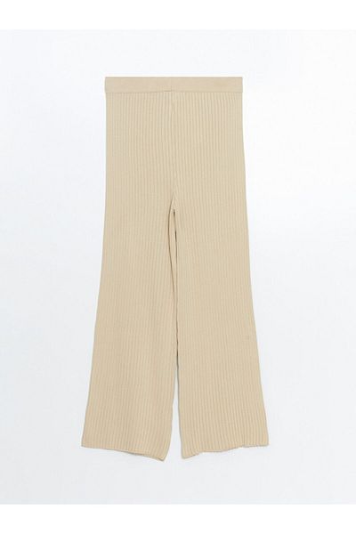 LC Waikiki Lcwaikiki Classic Beige Elastic Waist Textured Women's Knitwear Trousers