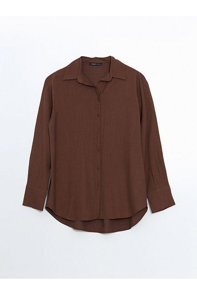 LC Waikiki Lcwaikiki Classic Brown Textured Crinkle Women's Shirt