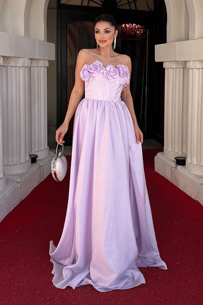 giyimmasalı Lilac Taffeta Fabric Evening Dress with Balloon and Detail