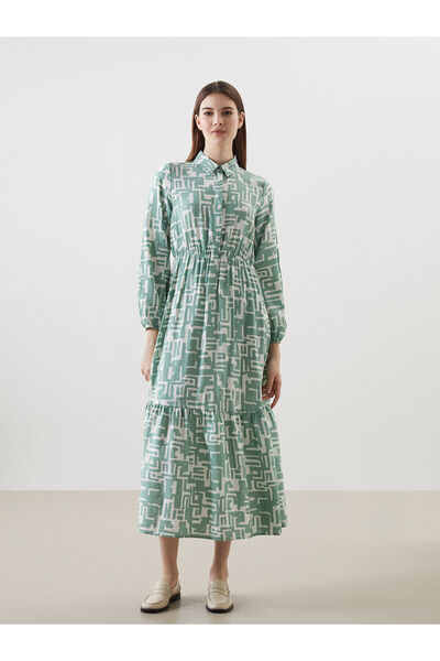 LC Waikiki Dámské šaty s vzorem košilového límečku LCW Modest