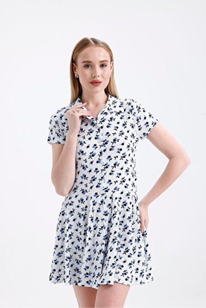 Miss Murem Skirt Piece Patterned Raschel Dress-Violet White