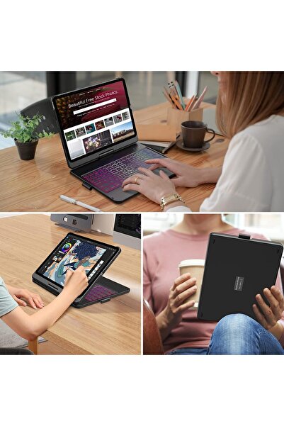 Fogy Apple Ipad Air 11 M3 Çipli 2025 Klavyeli Kılıf 360 Dönebilen Rgb Tuşlu Touchpad Kılıfı
