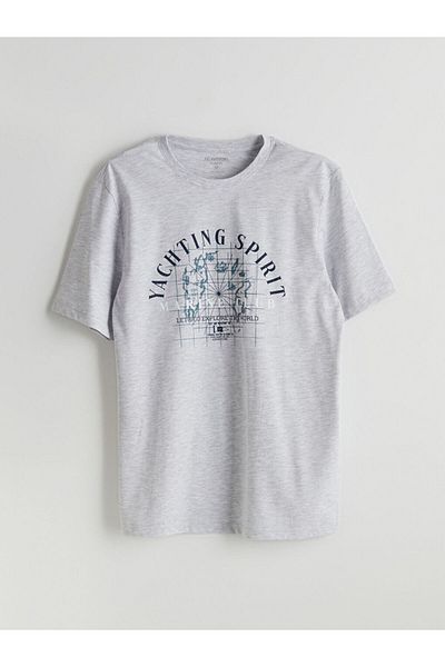 LC Waikiki Ανδρικό μπλουζάκι LCW Crew με κοντό μανίκι με εμπριμέ χτενισμένο βαμβάκι
