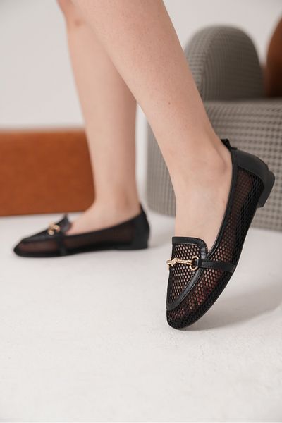 Moda Değirmeni Negru pentru femei, dantelă, cu cataramă aurie, scurte, casual, cu toc elegant MD2104-111-0001