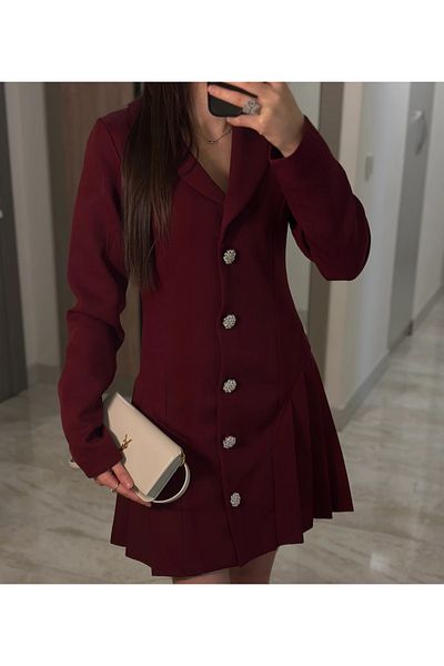 My Blog Burgundy Metallic Stone Buttoned Jacket Dress - 2025137