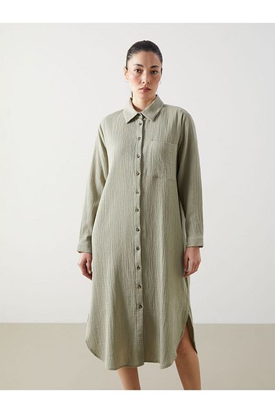 LC Waikiki Green Textured Women's Shirt Dress