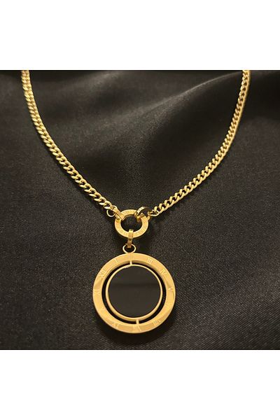 Zeyn Brand Model Double Sided Medallion Gold Steel Necklace-70 cm
