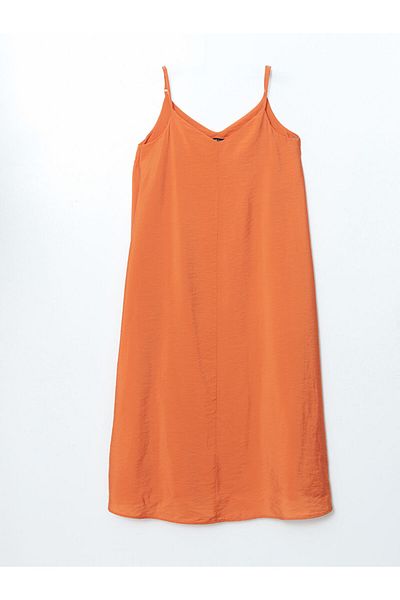 LC Waikiki Lcwaikiki Classic Orange V-Neck Muslin Women's Dress