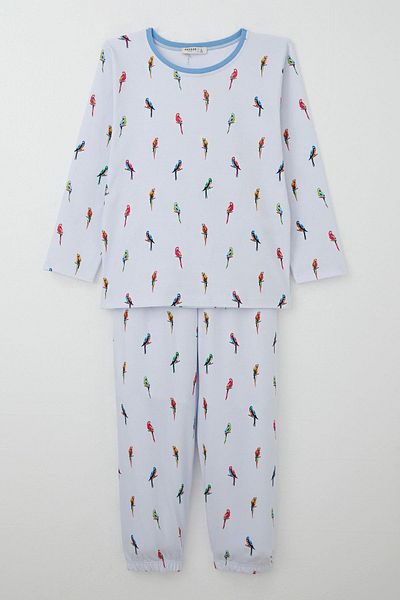 Breeze Set de pijamale pentru băieți, cu model papagal colorat, 4-8 ani, albastru gheață