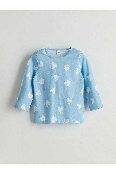 LC Waikiki Set de pijamale pentru fete cu imprimeu inimă albastră LCW Kids