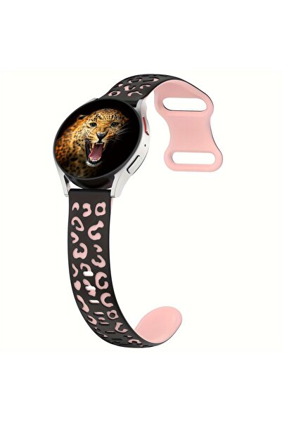 UnDePlus Samsung Galaxy Watch 4 5 6 7 FE 40 40 44 Classic 42 43 46 47 mm Kordon Leopar Desen Yumuşak Silikon
