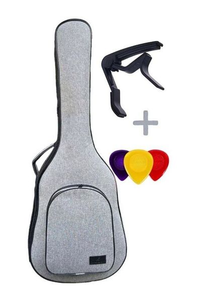 Erga Müzik Guitar Bag - Case, Thick, Gigbag, Grey-Black, Linen, Waterproof - Gtrgriblack001