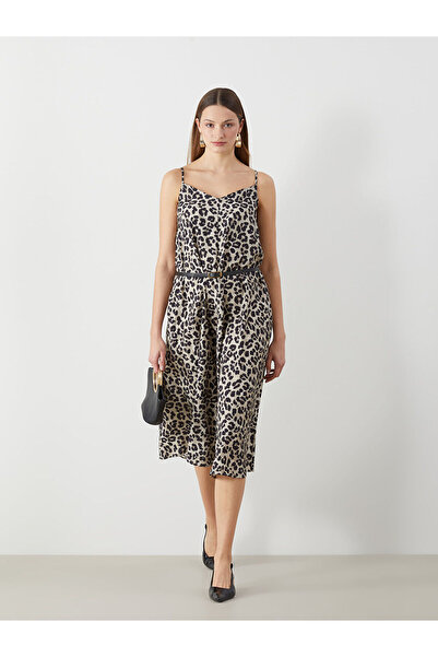 LC Waikiki Nevavm V-Neck Leopard Patterned Rope Strap Dress with a Difference