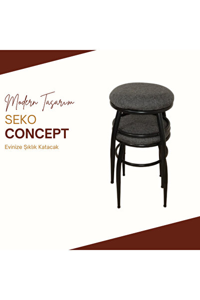 SekoConcept Tabure, 4'lü Tabure, Metal Ayaklı Tabure, İç İçe Geçebilen Tabure, Dörtlü Tabure,siyah