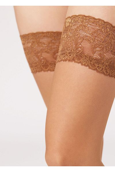 Sersu Women's Silicone Lacy Skin Colored Garter Stockings 20 Denier