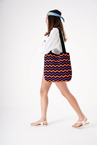 CHUBA Women's Jacquard Patterned Knitwear Knit Casual Hand & Shoulder Bag Chax808 Black-Orange