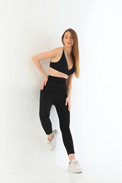 Emay BLACK MI 2711 Laser Cut Zippered Long Tights