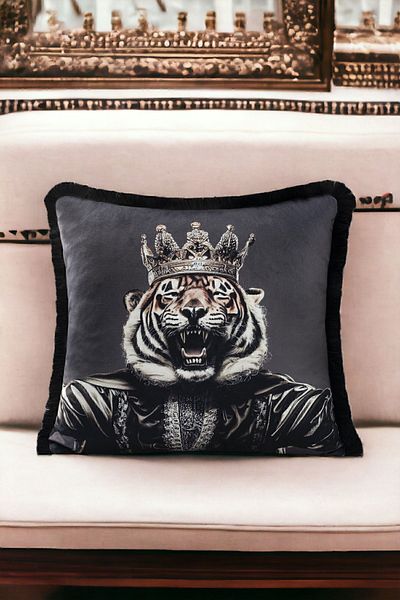 ASDİVA Față de pernă din catifea cu franjuri, model decorativ de lux, cu model de tigru, design artistic