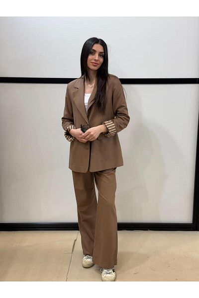 EGZOTİK ASORTİK Lining Striped Oversize Jacket Trousers Set