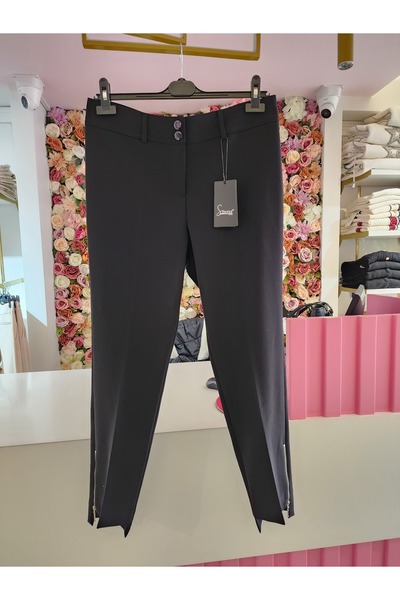 Sentez kadın siyah paçası fermuarlı classic pantolon
