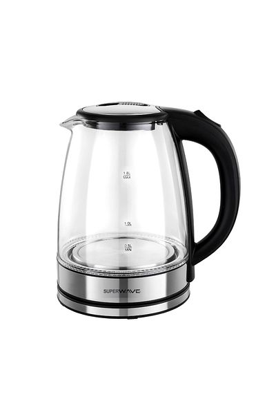 Super Wave 1.8L 1500W Borosilicate Glass Electric Water Kettle ,Auto Shut Off & Boil Dry Protection & LED Light