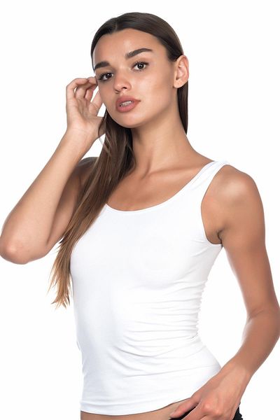 Emay White Mi 5002 Soft Thick Strap Long Tank Top