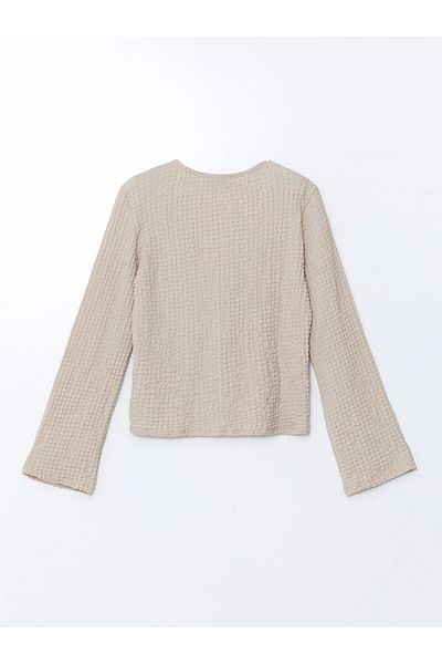LC Waikiki Lcwaikiki Classic Gray V-Neck Textured Women's Cardigan