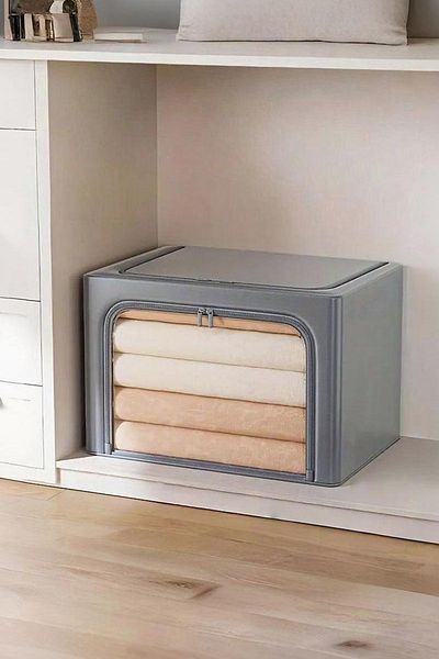 Myvenia Gray Steel Window Support, Front Opening Cabinet, Storage Box and Wire Bin