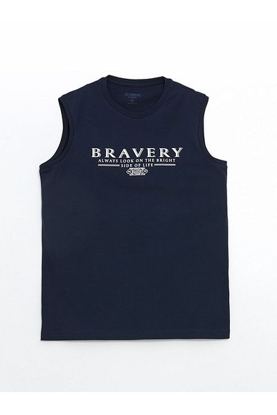 LC Waikiki Lcwaikiki Classic Navy Blue Crew Neck Printed Men's Sleeveless T-Shirt