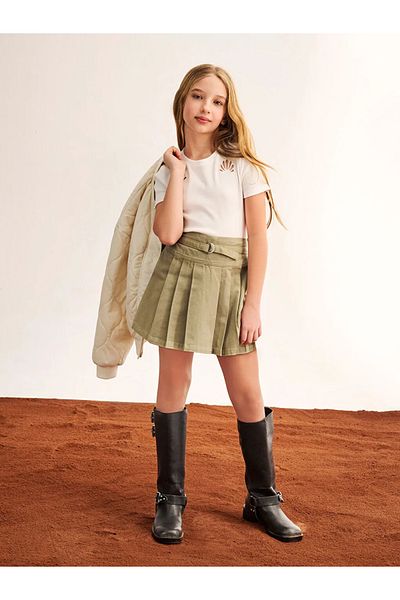 LC Waikiki Beige Lcw Kids Beige Elastic Waist Pleated Girls Shorts Skirt