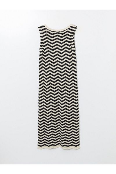 LC Waikiki Lcwaikiki Classic Ecru Crew Neck Patterned Women's Knitwear Dress
