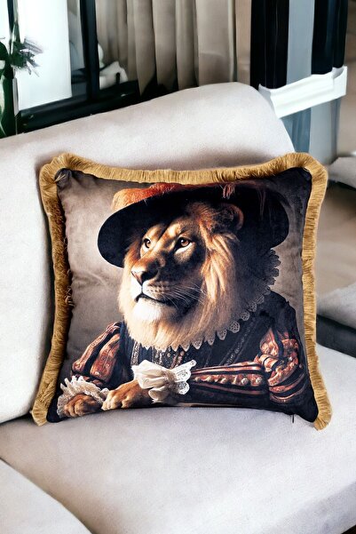 ASDİVA Husă de pernă cu modele de leu, figurină decorativă de lux cu franjuri...