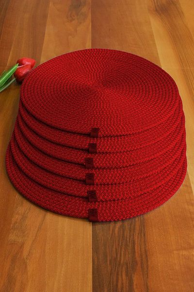ULUSEN 6 Pieces Red Jute Plates / American Service Lux Presentation Plates