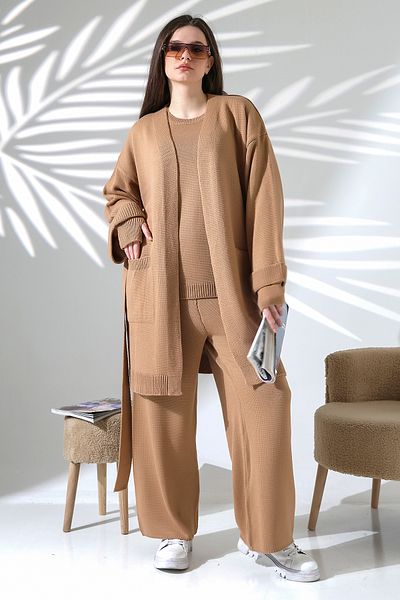 ALCHON Cycling Knitwear Triple Set - Long Sleeve Basic Finger Hole Sweater Pocket Waist Belt Cardigan